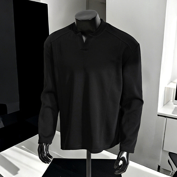 Men's Oversize Long Sleeve Shirt with V Notch Collar, minimalist cut and soft cotton blend Mune Fashion