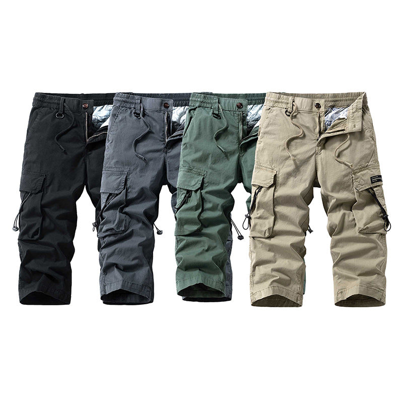 Herren knielange Cargo-Hose mit elastischem Komfortbund, Tunnelzug und Multifachtaschen Mune Fashion