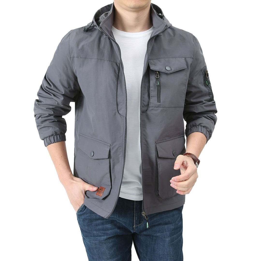 Men's Urban-Utility Field Jacket with Hood, Multiple Pockets and Elastic Cuffs Mune Fashion
