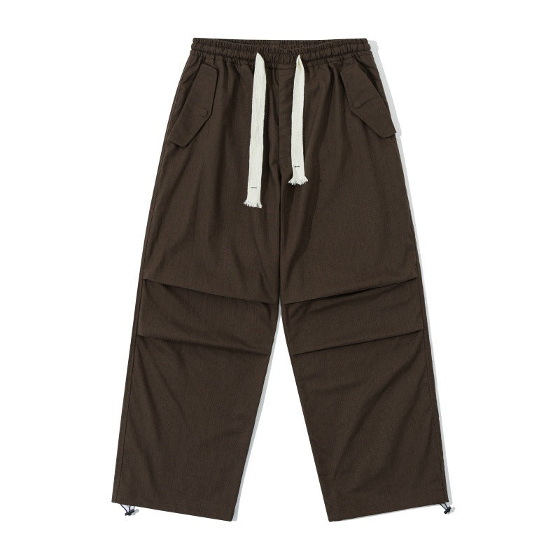 Unisex Loose Utility Cargo Pants with Elastic Waistband, Drawstring and Adjustable Hem