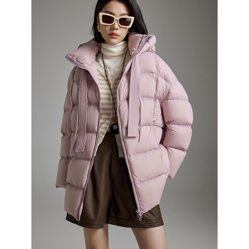 Ladies quilted warming down jacket with hood and loose silhouette Mune Fashion