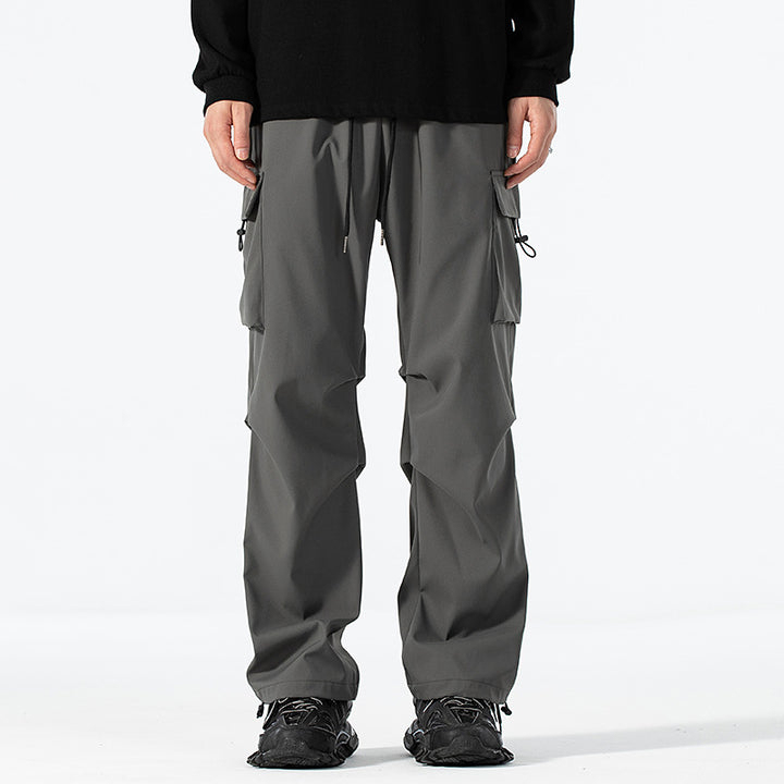 Men's Loose-Fitting Cargo Utility Pants with Drawstring Waist and Multiple Pockets Mune Fashion