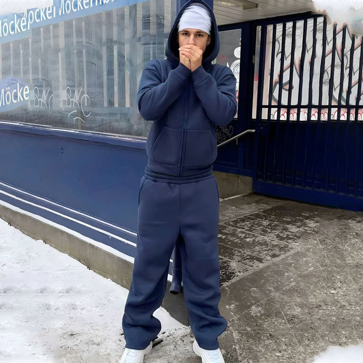 Men's nan Oversize Zip Hoodie and Relaxed Sweatpants Set Mune Fashion