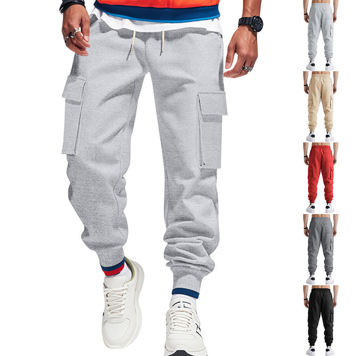 Men's cargo sweatpants with elastic waistband, drawstring, patch flap pockets & ribbed cuffs Mune Fashion