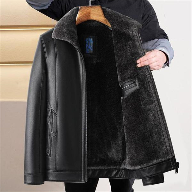 Men's Sheepskin Lined Genuine Leather Jacket with Thermal Lining and Stand-Up Collar Mune Fashion