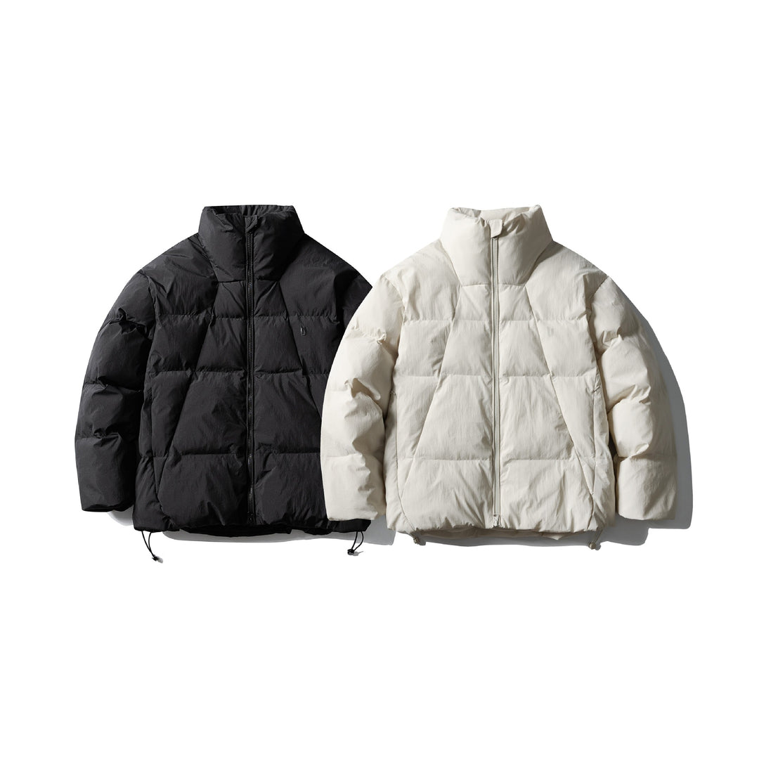 Unisex short-cut square quilted puffer jacket with high funnel collar and adjustable hem Mune Fashion