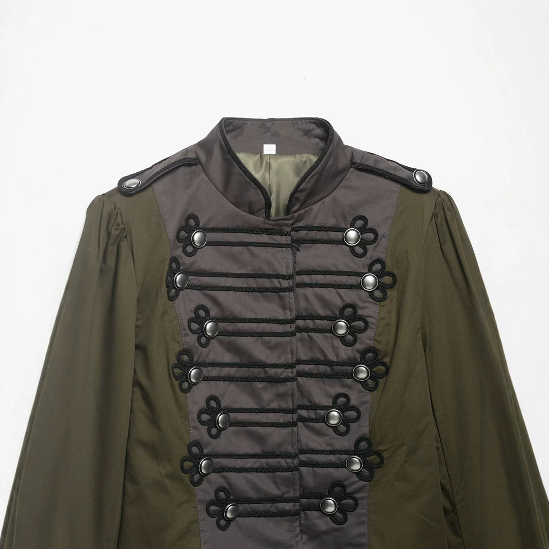 Women Military-Inspired Short Jacket with Decorative Cords, Stand-Up Collar and Epaulettes Mune Fashion