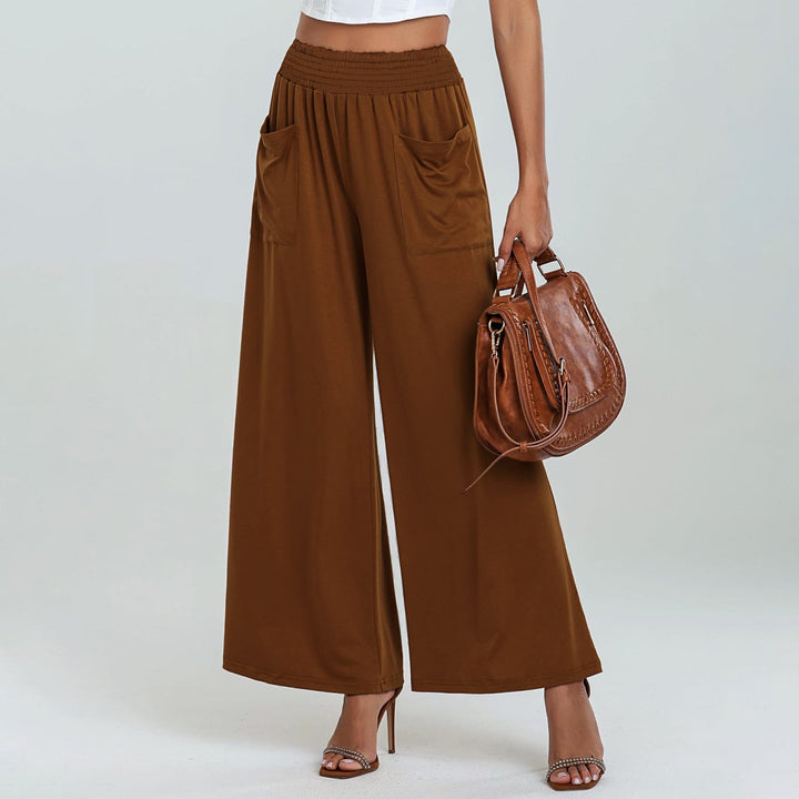 Women's Wide-Cut Palazzo Pants with Elastic Waistband and Practical Pockets Mune