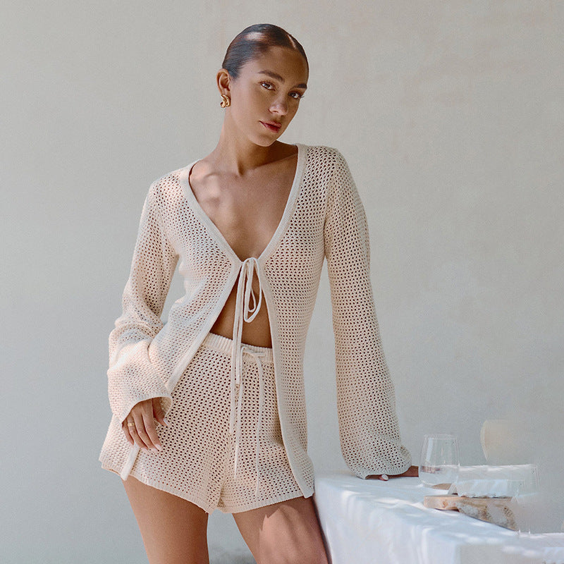 Ladies airy crochet set with ties Mune Fashion