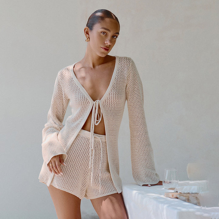 Ladies airy crochet set with ties Mune Fashion