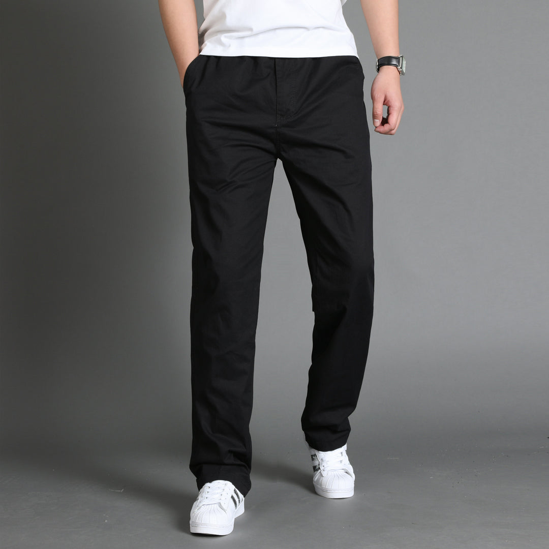 Men's Casual Canvas Chino Pants with Elastic Drawstring Waistband, Patch Pockets & Straight Leg Mune Fashion