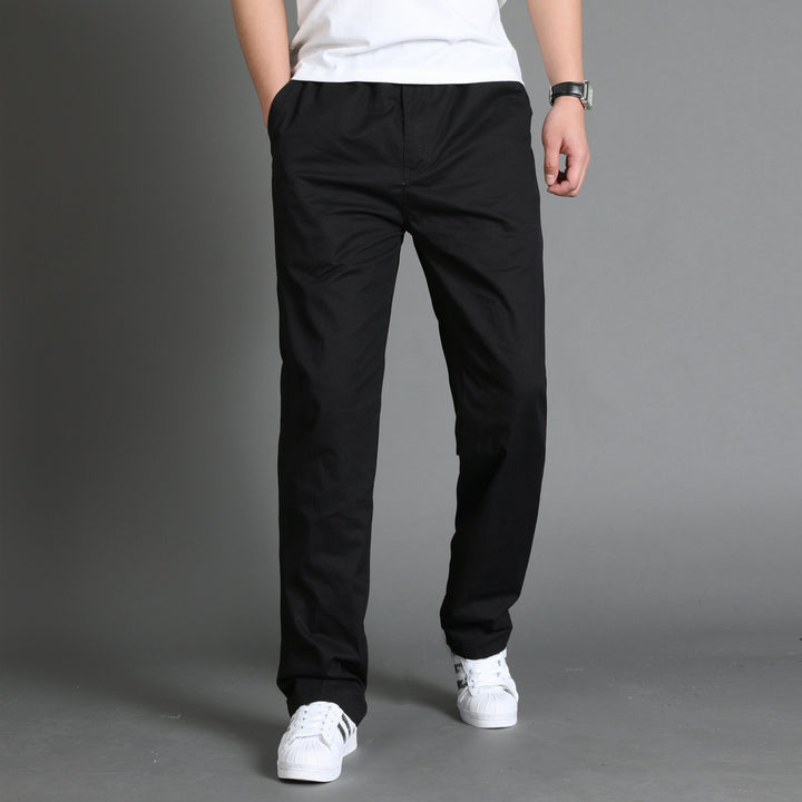 Men's Casual Canvas Chino Pants with Elastic Drawstring Waistband, Patch Pockets & Straight Leg Mune Fashion