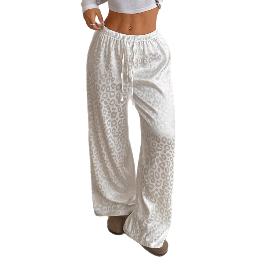 Women's Palazzo Style Loungewear Pants with Leopard Jacquard and Drawstring Mune Fashion
