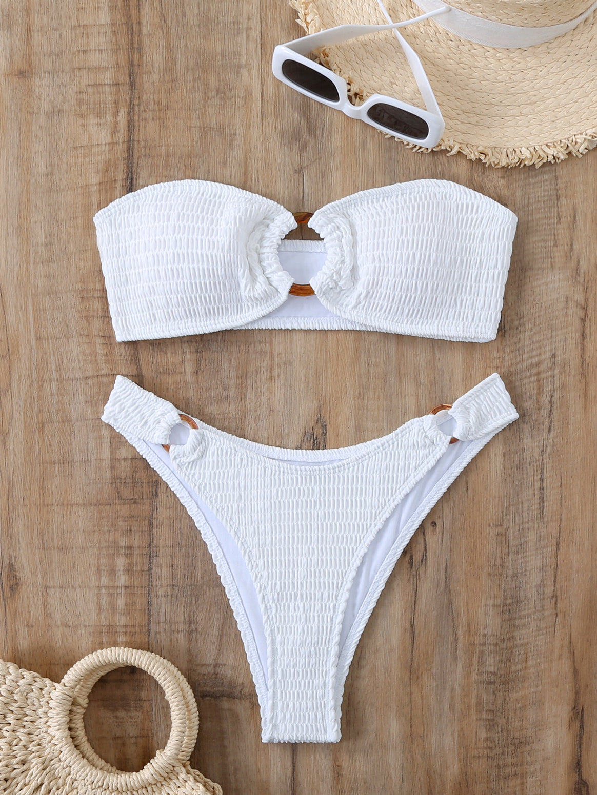 Women's bikini set with textured bustier top and high-cut bottoms Mune Fashion