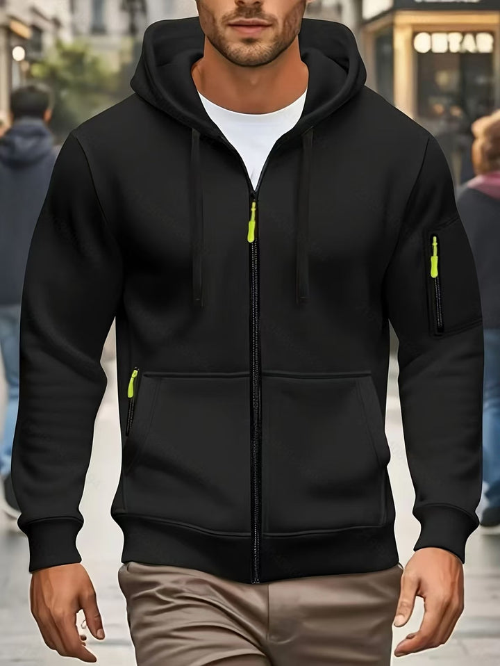 Men's functional hooded jacket with full zip, arm pocket, and elastic cuffs Mune Fashion
