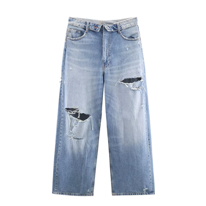 Women's high-waisted vintage jeans with destroyed effects Mune Fashion