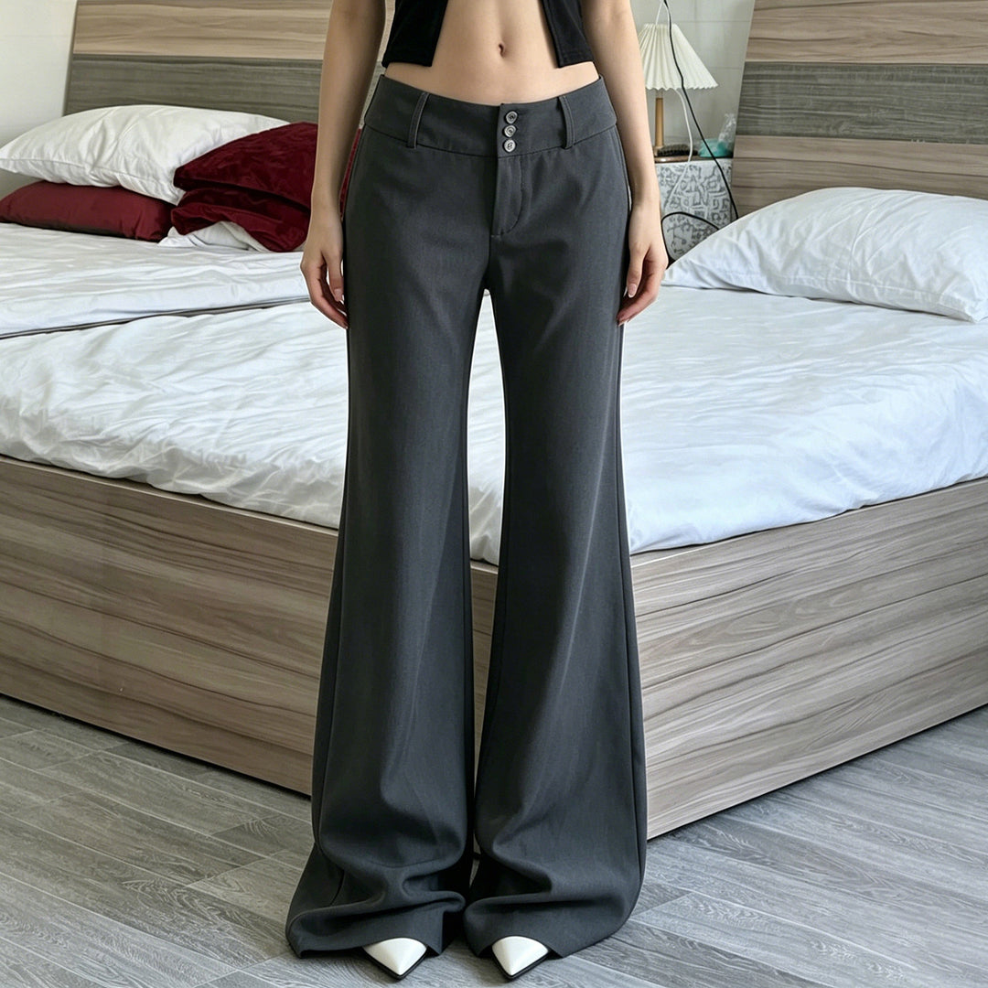 Women's high-waisted flared pants with wide bell-bottoms and decorative button placket Mune Fashion