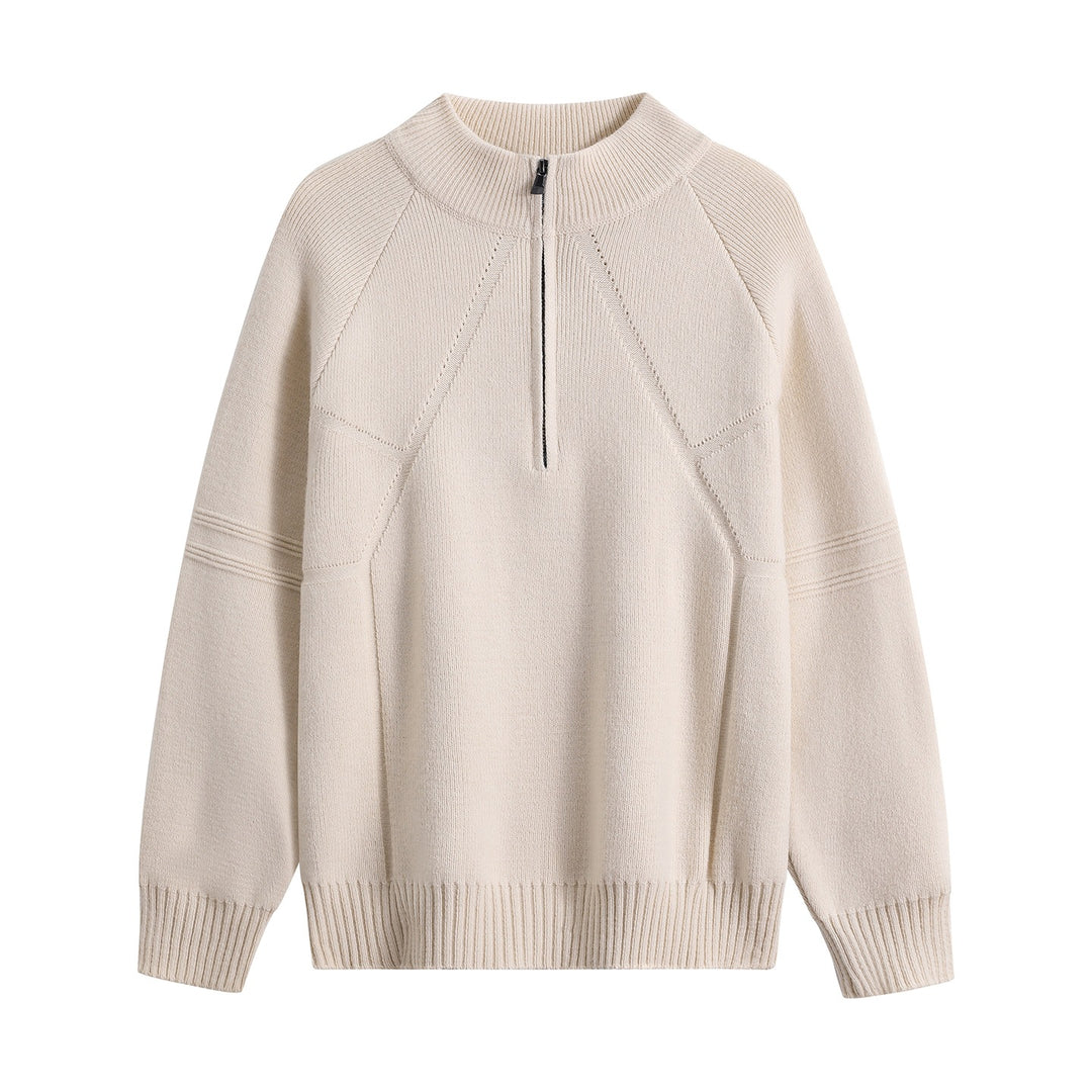 Unisex Oversize Knit Sweater with Half-Zip and Ribbed Stand Collar Mune Fashion