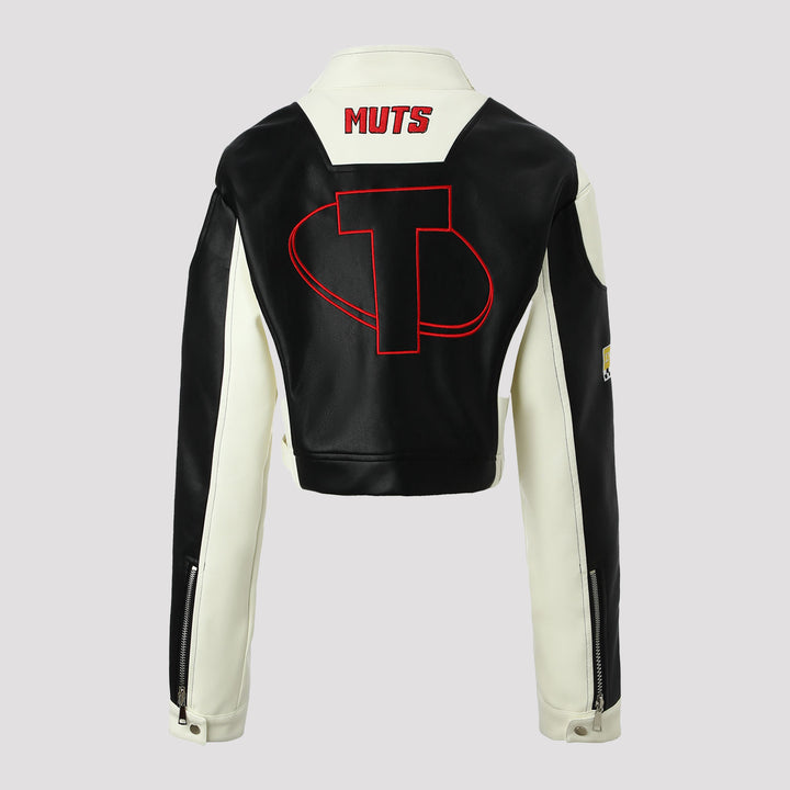 Ladies Trendy Biker Jacket with Embroidered Patches Mune Fashion