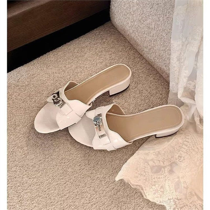 Damen elegante Croc‑Patent‑Mules mit kleinem Blockabsatz Mune Fashion