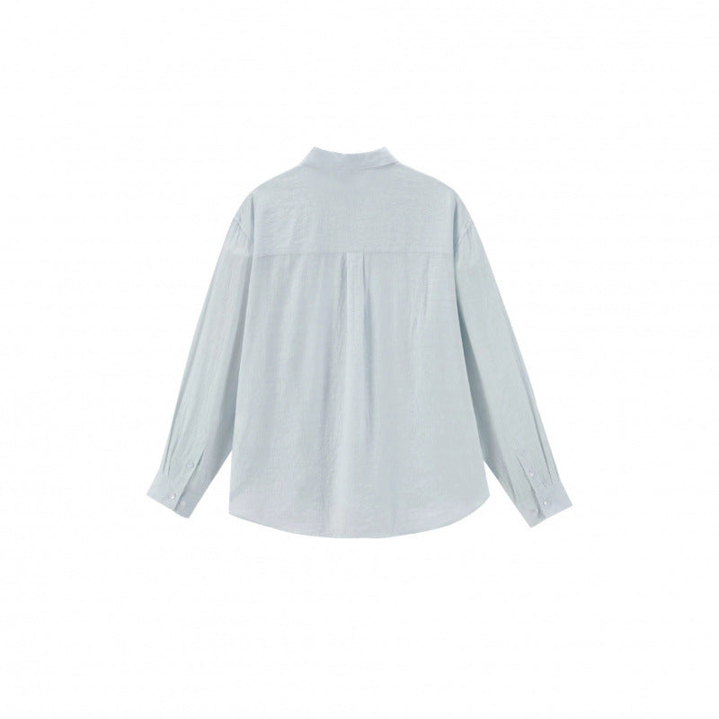 Women's Loose Textured Linen-Cotton Shirt with Kent Collar and Rounded Hem Mune Fashion
