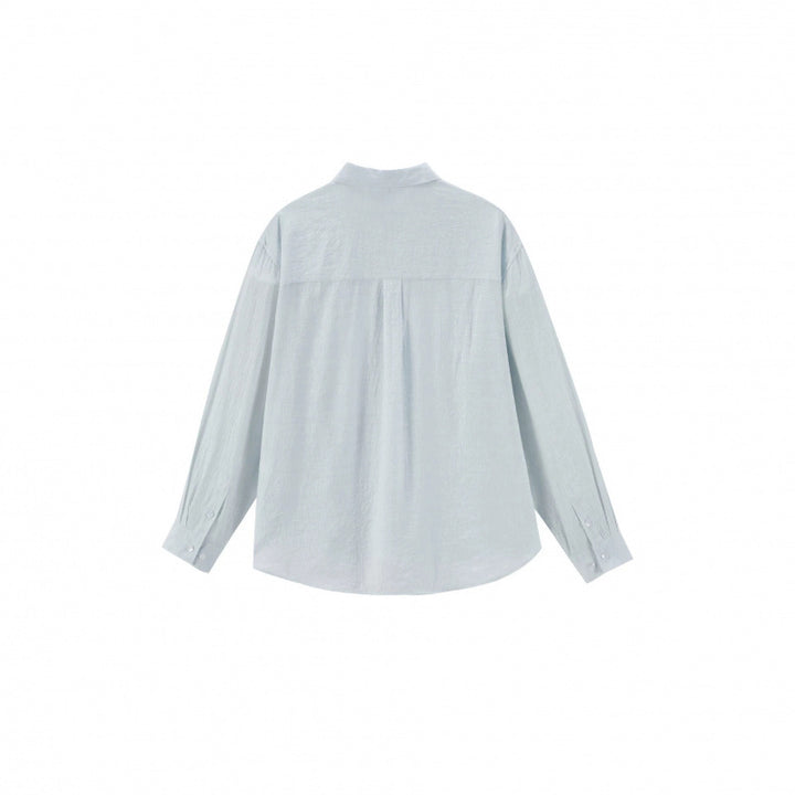 Women's Loose Textured Linen-Cotton Shirt with Kent Collar and Rounded Hem Mune Fashion