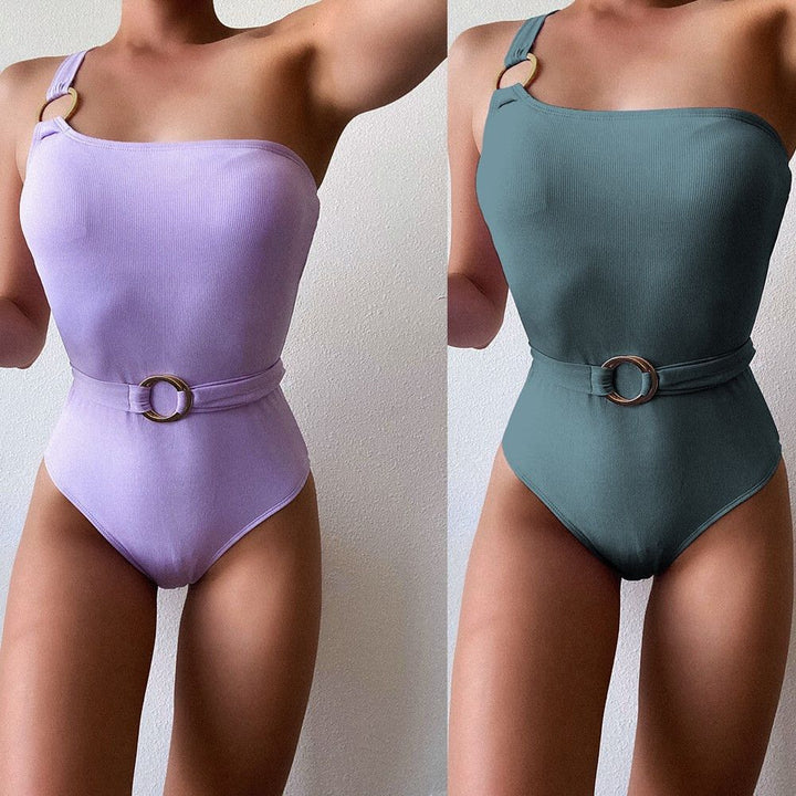 Women's One-Piece Swimsuit with Fashionable Waistbelt Mune Fashion