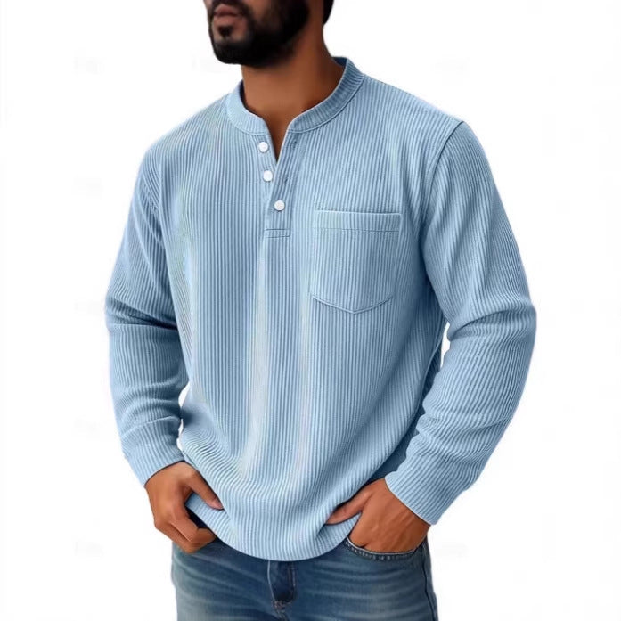 Men's thermal waffle knit Henley shirt with stand-up collar, chest pocket, and ribbed comfort fit Mune Fashion