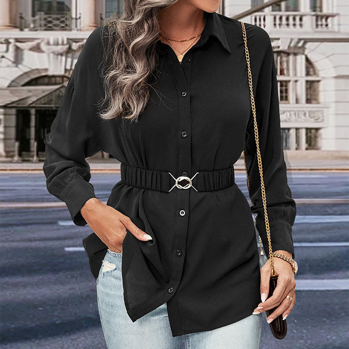 Women's shirt dress with elastic waistband and decorative buckle Mune Fashion