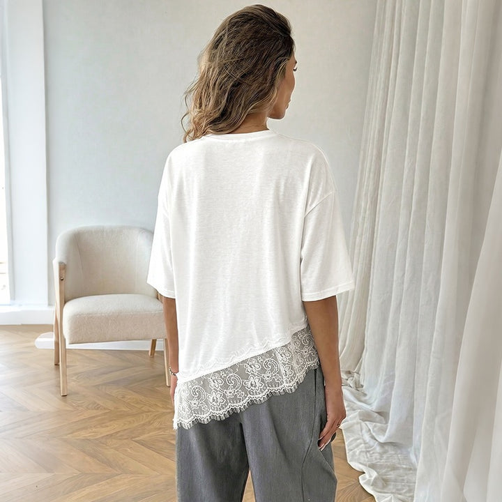 Ladies Elegant T-Shirt with Lace Trim Mune Fashion