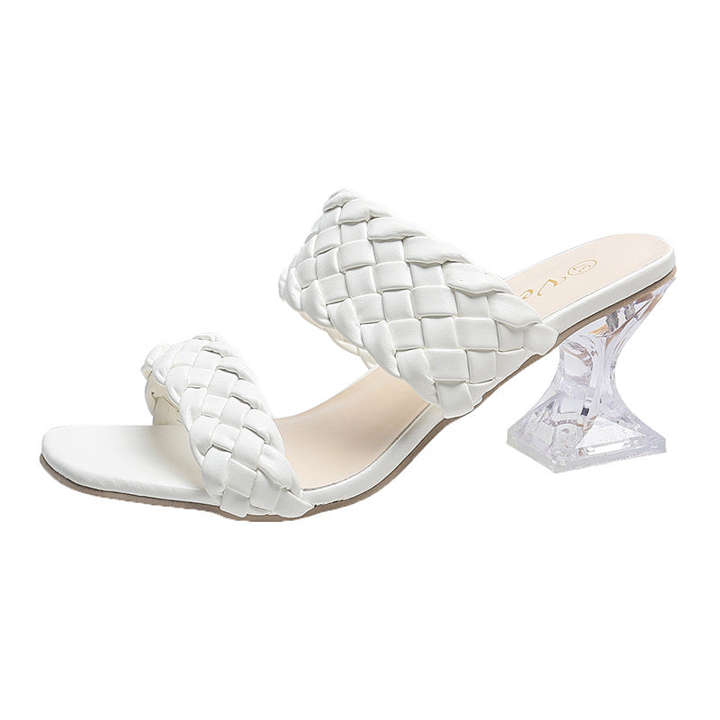 Women's woven double strap sandals with sculpted heel Mune Fashion