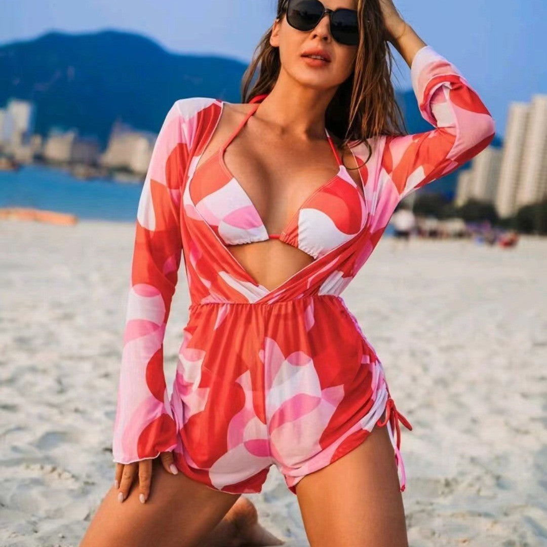 Women’s wrap swimsuit with long sleeves and fashionable pattern Mune Fashion