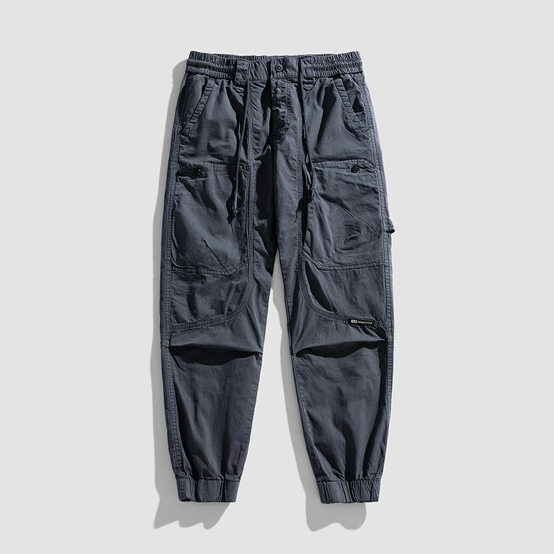 Herren Konisch geschnittene Utility-Cargohose mit Tunnelzugbund, Kniepaneelen und Knöchelbündchen Mune Fashion