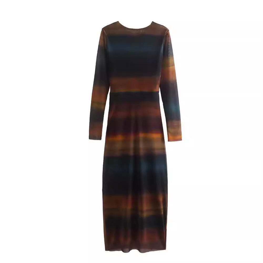 Women's Figure-Hugging Midi Dress with Side Draping and Round Neckline Mune Fashion