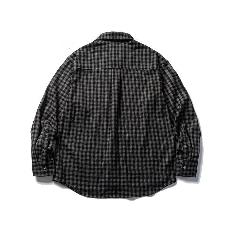 Unisex Oversize Check Flannel Shirt with Shirt Collar, Button Front and Rounded Hem Mune Fashion