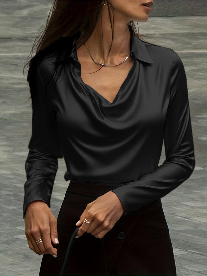 Women's satin blouse with waterfall collar and shirt collar Mune Fashion