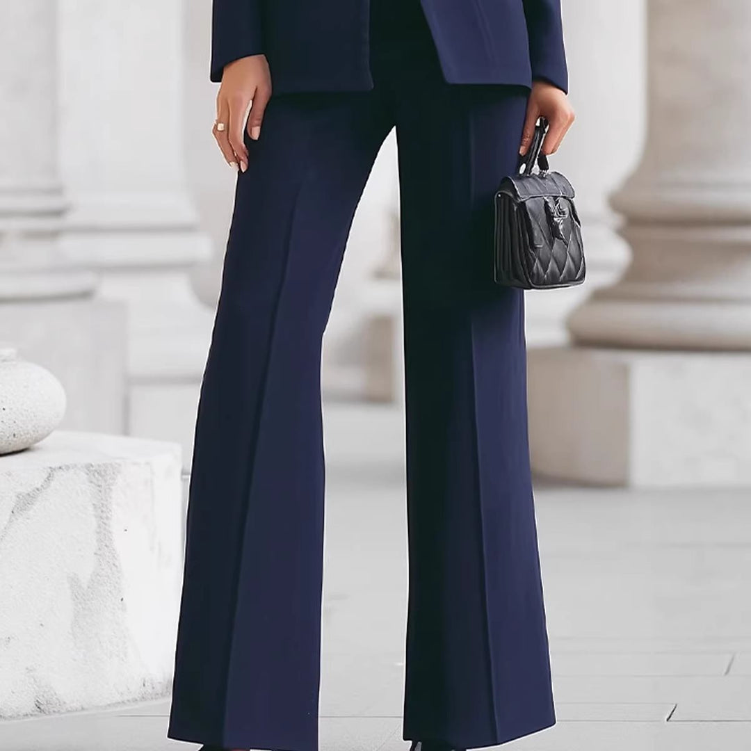 Women Tailored Blazer with Stand Collar and High-Waist Flared Pants Mune Fashion