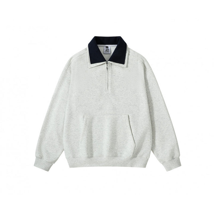 Unisex Oversize Half-zip Sweatshirt with contrasting Kent collar, kangaroo pocket, and ribbed cuffs Mune Fashion