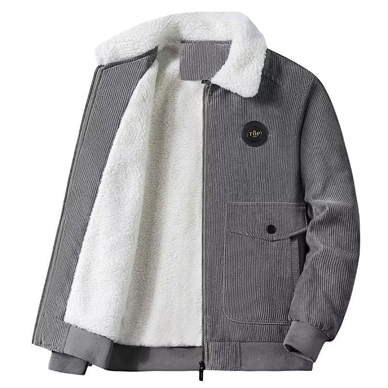 Men's cord worker jacket with teddy lining, zipper and patch pocket Mune Fashion