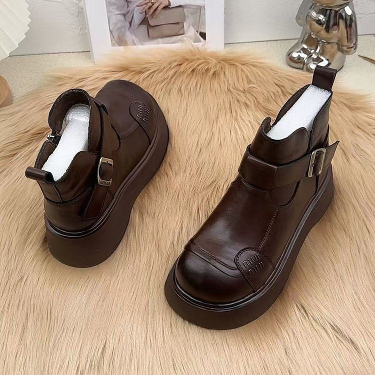 Ladies Stylish Leather Boots with Cozy Lining Mune Fashion