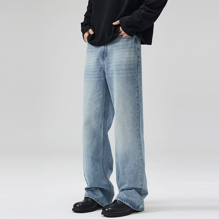 Men's Lightly Washed Ultra Wide Denim Marlene Trousers with Floor-Length Hem Mune Fashion