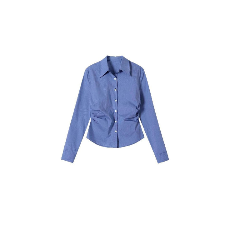 Women's Classic Shirt Blouse with Fine Stripe Pattern Mune Fashion