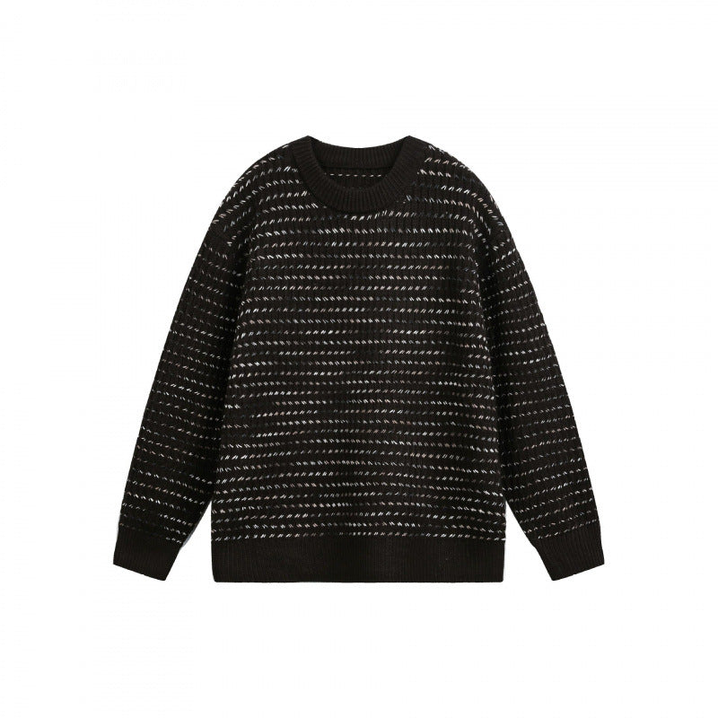 Unisex fine-knit sweater with structured striped look and round neck Mune Fashion