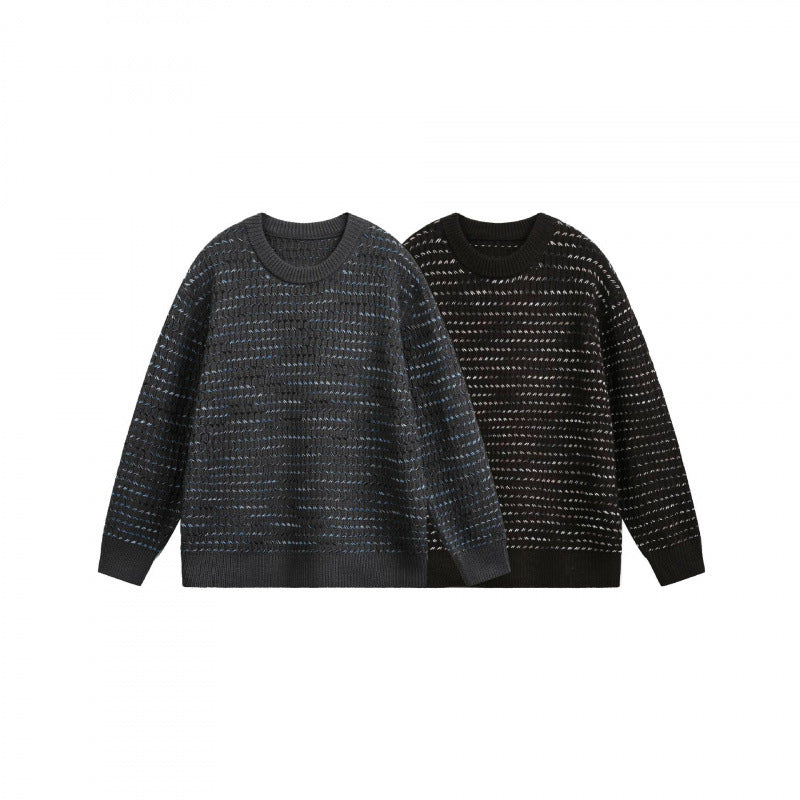Unisex fine-knit sweater with structured striped look and round neck Mune Fashion