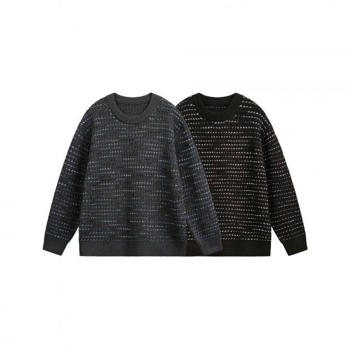 Unisex fine-knit sweater with structured striped look and round neck Mune Fashion