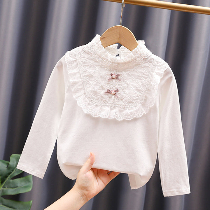 Girl Long Sleeve Blouse with Lace Collar and Ruffle Details Mune Fashion