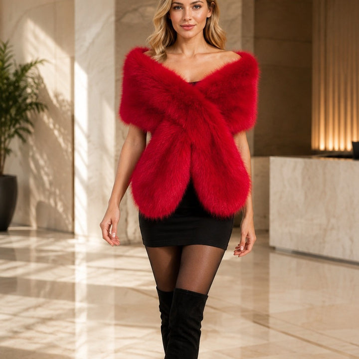 Women's Luxurious Reversible Faux Fur Shoulder Stole with V-Shape Mune Fashion