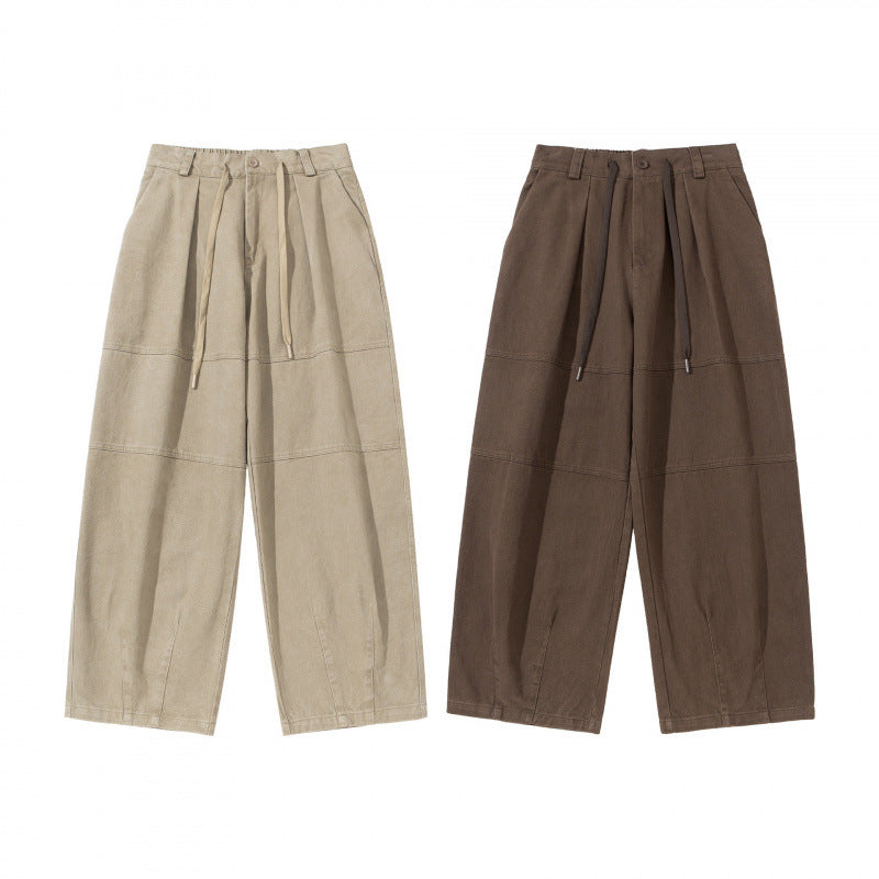 Women's Wide High-Waist Pleated Culotte Pants with Drawstring and Seams Mune Fashion