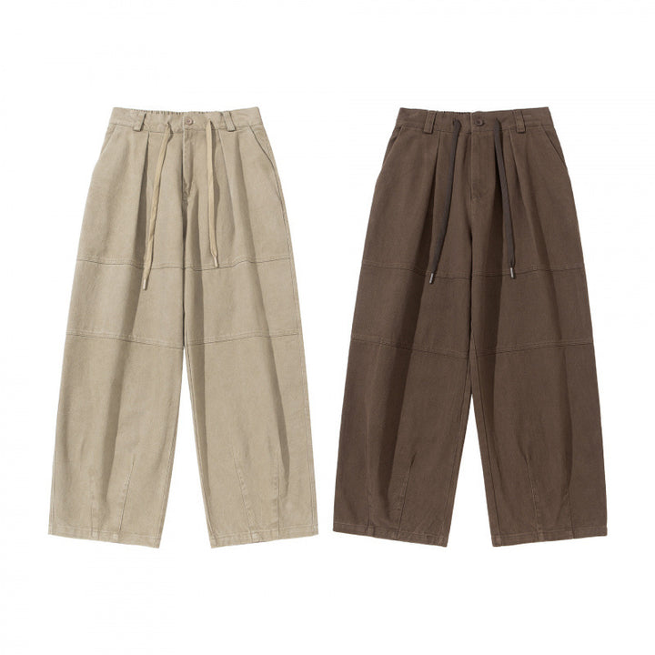 Women's Wide High-Waist Pleated Culotte Pants with Drawstring and Seams Mune Fashion