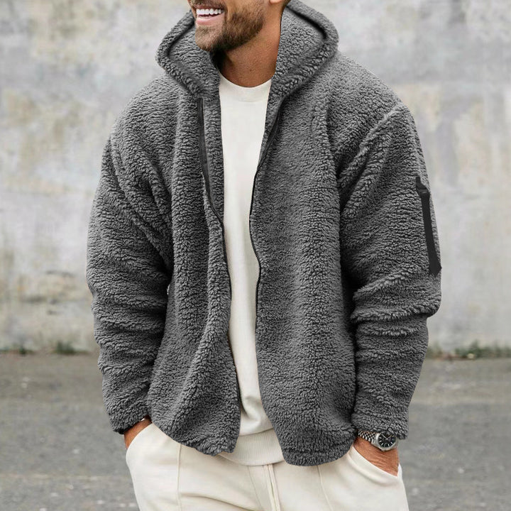 Men's Nan Sherpa-Fleece Hooded Jacket with Full-Zip and Sleeve Pocket Mune Fashion